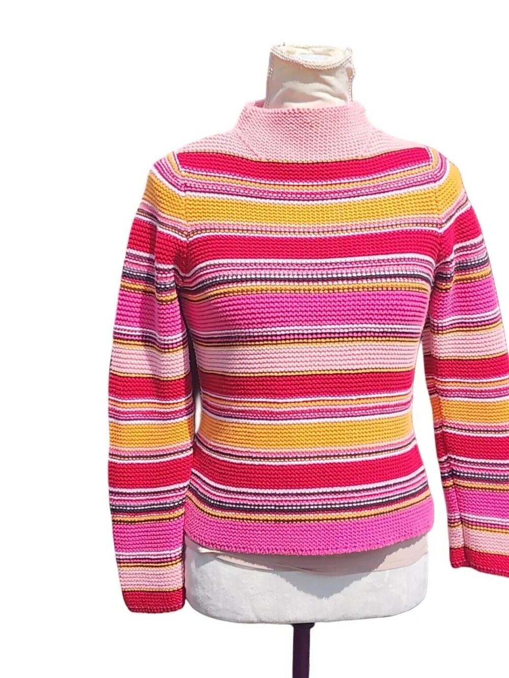 Vintage 90s Y2K Liz Claiborne Striped Cotton Knit Sweater Pink Yellow PS